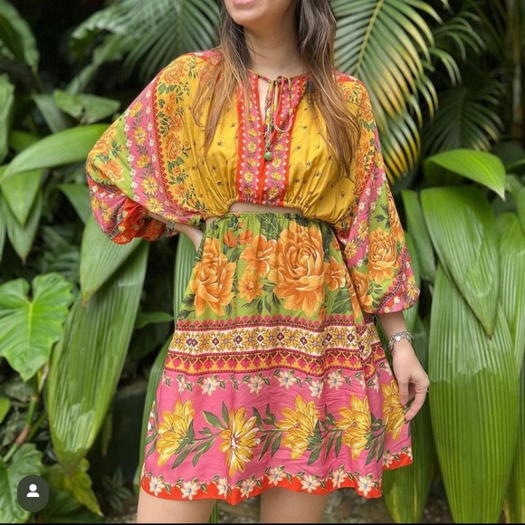 SOLD - FARM Rio Short Flowers Dress Size L - Picture 2 of 9